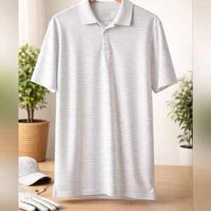 BCG Golf Polo Shirt Men’s Large White Gray Striped Short Sleeve Performance